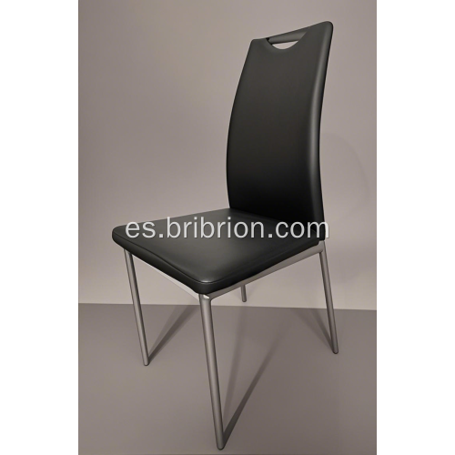 Silla PU de espalda alta con marco de metal plateado resistente